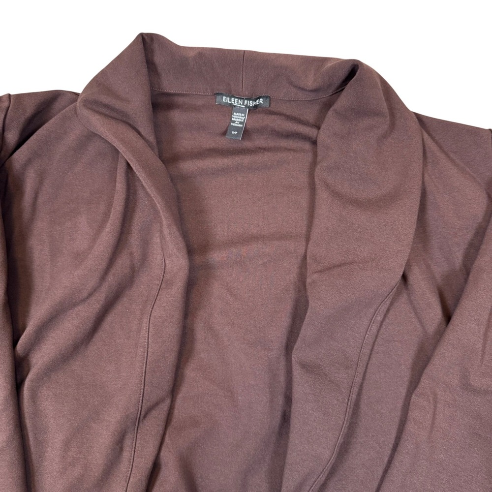 Eileen Fisher Brown Tencel Lyocell‎ Blend Open Front Cardigan Shawl Collar S/P